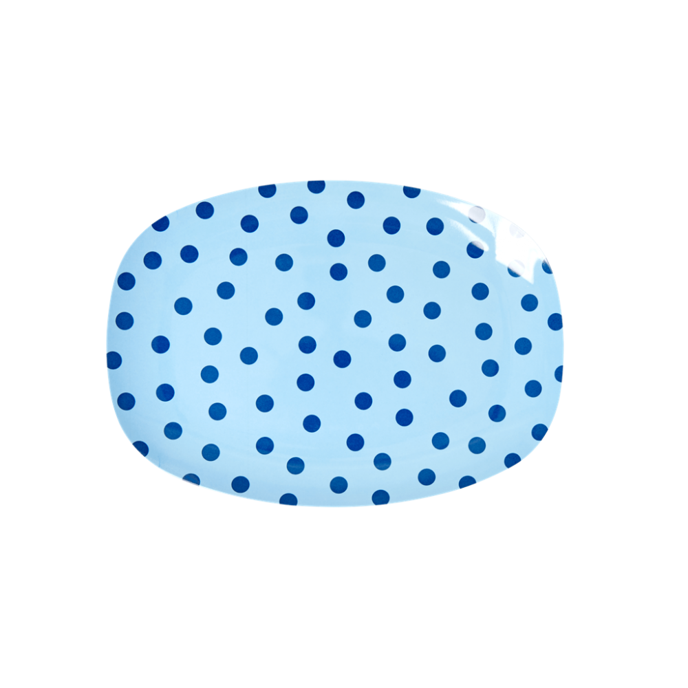 Blue with Dark Blue Dot Print Small Rectangular Melamine Plate Rice DK